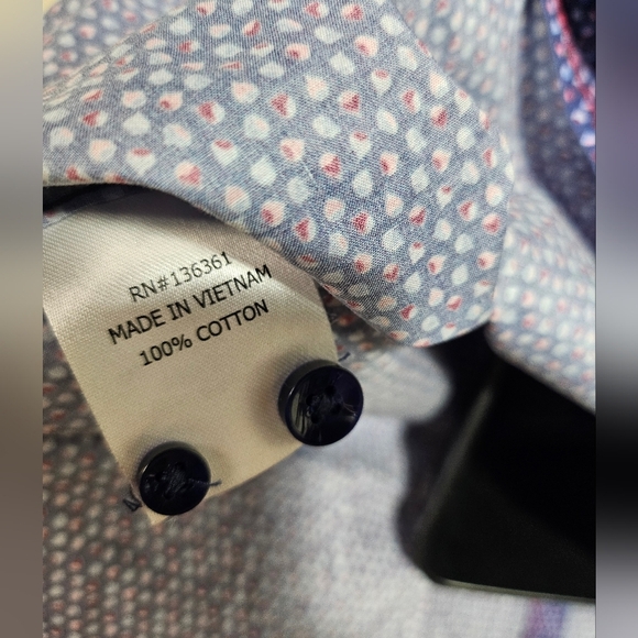 NEW Vintage Italia 1958 Cotton Long Sleeve Shirt Periwinkle Blue Pink Dot - Picture 8 of 14